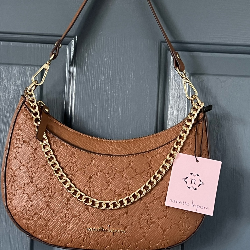 Nanette Lepore Tan Shoulder Bag with Gold Chain Accent